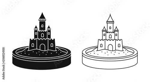 Bild auf Leinwand Castle And Tower Silhouette With Circular Base Black And White