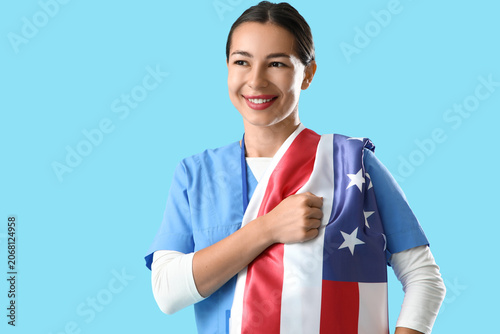 Female doctor with USA flag...