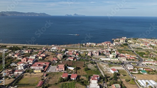 Εκτύπωση καμβά Aerial drone view of Torre del Greco coastal town with residential buildings, pi