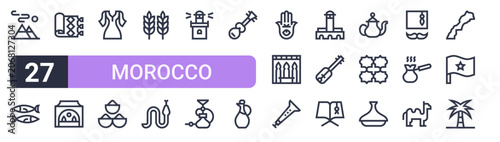 Obraz na płótnie Set of 27 thin stroke Morocco icons for software, online tools and business layouts