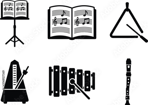 Obraz na plátně Black and white musical instruments and music sheet
