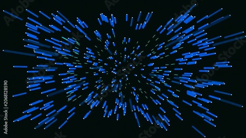 Abstract Blue Light Streaks Moving Fast Through Dark Space.
