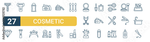 Fotografie Set of 27 thin line Cosmetic icons for app screens, websites and product dashboards