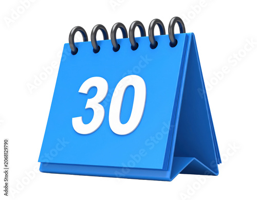 Blue desk calendar showing the date 30 with spiral binding