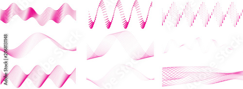 Collection of purple wave patterns and graphs for design and technology concepts