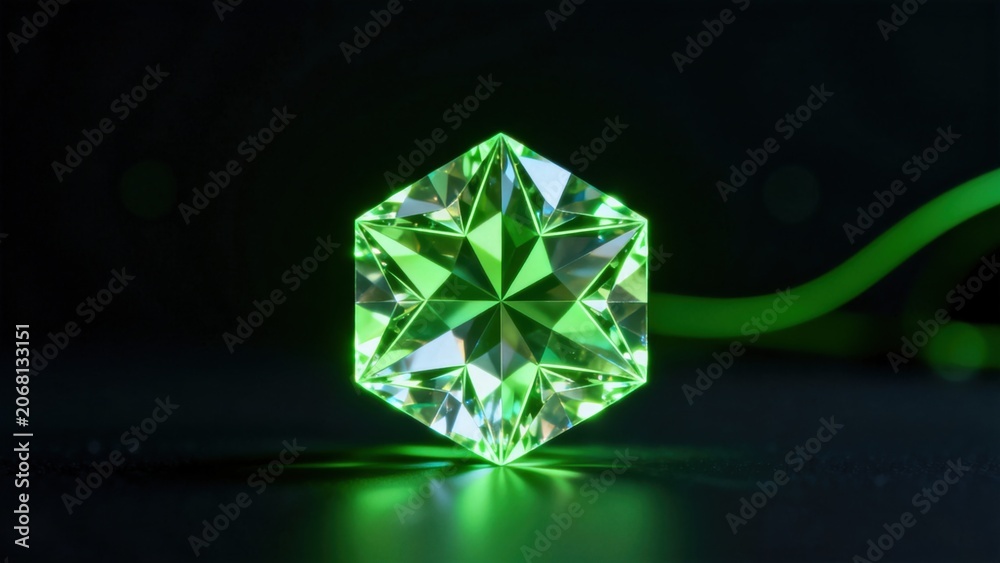 Fototapeta premium Green Faceted Gemstone on Dark Surface