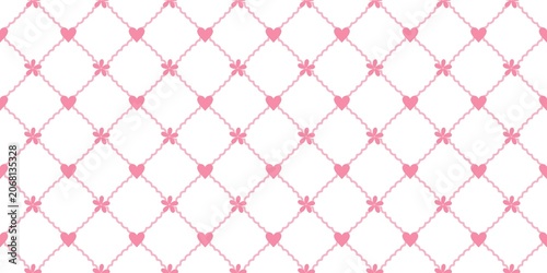 Photos Charming deep pink wavy diamond lattice pattern embellished with miniature hearts, superb for feminine fashion textiles