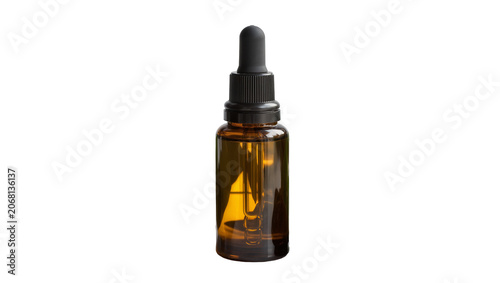 Cuadro en lienzo Isolated amber glass dropper bottle with black cap and liquid for cosmetic produ