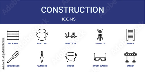 Schilderij op canvas Set of 10 thin line Construction icons for dashboards, websites and mobile app layouts