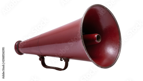 Bild auf Leinwand Isolated old red vintage megaphone, classic loud hailer device for protest and announcement