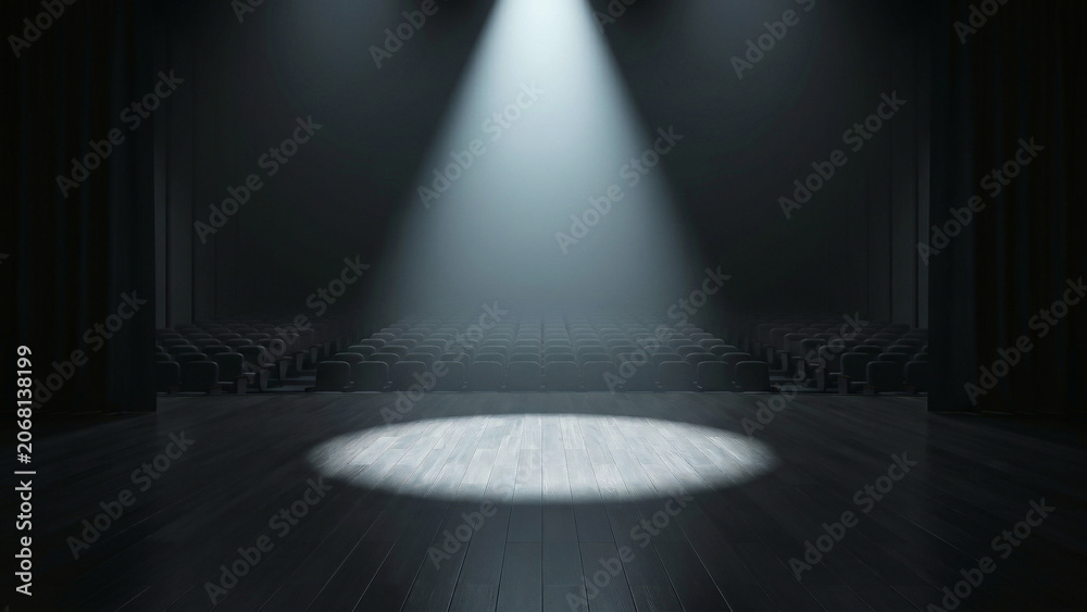 Obraz premium Empty theater stage with luminous spotlight shining down symbolizing achievement opportunity Perfect for presentation event banner background poster