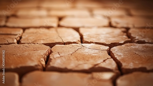 Close up of cracked dry soil texture on desert ground