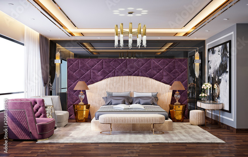 3d render neo classic bedroom interior