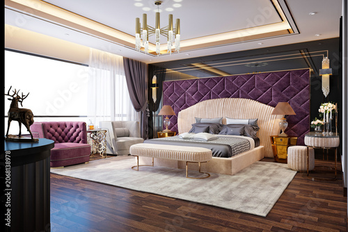 3d render neo classic bedroom interior