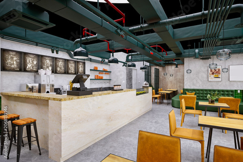 3d render coffee shop interior