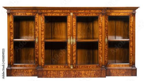 Фотография Isolated antique mahogany display cabinet with four glass doors and ornate brass