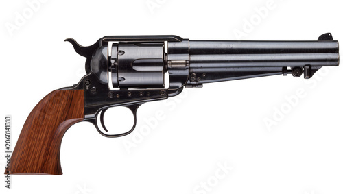 Tableau sur toile Isolated classic old-fashioned single-action revolver pistol with wooden grip an