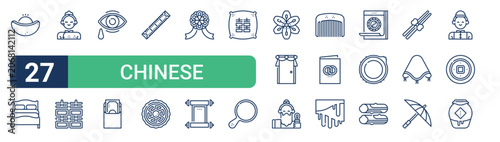 Fotografie Set of 27 thin line Chinese Wedding icons for app screens, websites and product dashboards