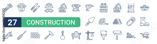 Tableau sur toile Set of 27 thin line Construction icons for app screens, websites and product dashboards