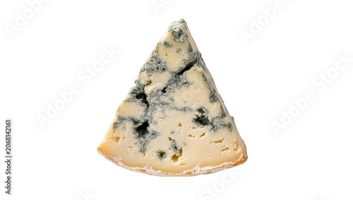 Fotografía Isolated delicious blue cheese wedge showcasing natural blue mold veins, rich cr