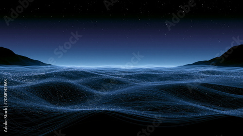 Surreal cosmic landscape with glowing abstract patterns, deep space fantasy art concept, with copy space