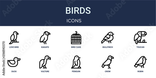Canvastavla Set of 10 outline Birds icons for reports, landing pages and application screens