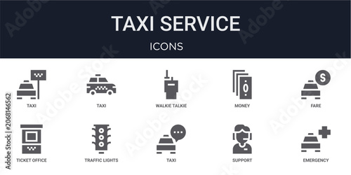 Foto Set of 10 solid Taxi Service icons for dashboards, app screens and website sections