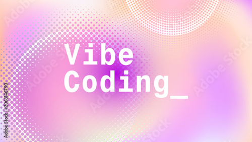 Holographic Vibe Coding Concept with Playful Purple Gradient Elements. Trendy Digital Technology Background Vector Illustration