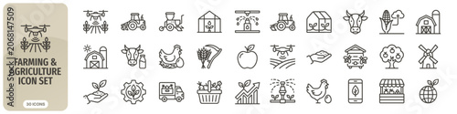 Schilderij op canvas Farming and agriculture icon set, smart farm technology, organic food production