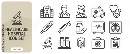 Fotografie Healthcare and hospital icon set, medical line icons collection, vector illustra