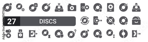 Fotografie Set of 27 filled glyph Discs icons for mobile apps, web interfaces and digital products