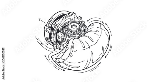 Alternator internal components detailed vector illustration.