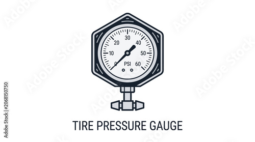 Analog tire pressure gauge technical line art illustration.