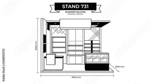 Architectural blueprint for an exhibition trade show stand.