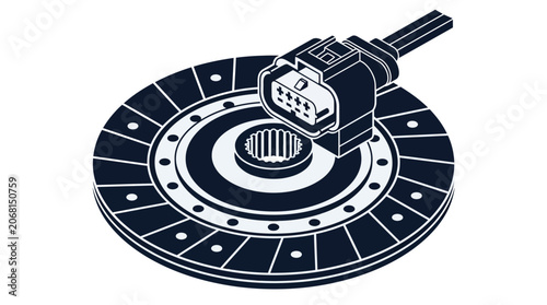 Automobile clutch disc and sensor assembly line art.