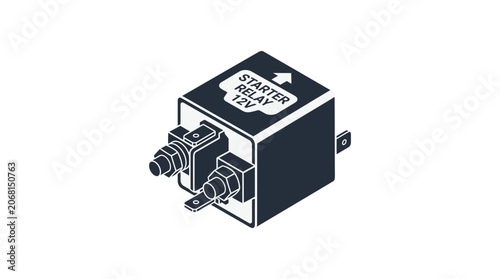 Automotive 12V starter relay electrical component drawing.