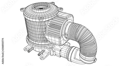 Automotive air filter housing and intake hose assembly.