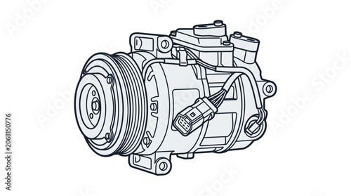 Automotive air conditioning compressor unit technical drawing.