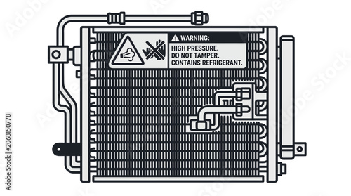 Automotive air conditioning condenser unit technical line art.