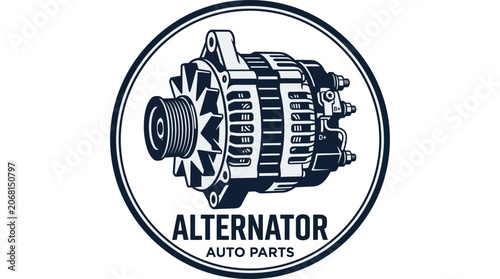 Automotive alternator logo icon with circular text border.
