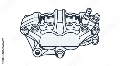 Automotive brake caliper assembly line art illustration.