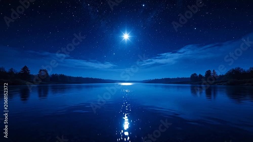 Night sky with star over calm lake