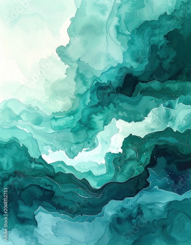 abstract teal watercolor texture with flowing liquid ink waves, deep ocean blue gradient, elegant wallpaper background