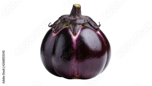 Canvas Print Isolated fresh organic raw healthy round purple eggplant vegetable with green ca