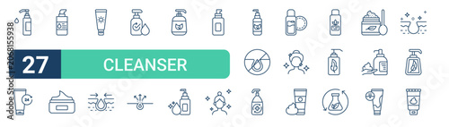 Foto Set of 27 outline Cleanser Cosmetic icons for modern UI, landing pages and digital services