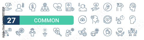 Obraz na płótnie Set of 27 outline Common Illnesses icons for modern UI, landing pages and digital services