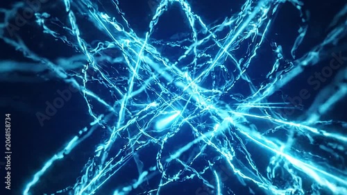 Abstract Blue Neon Energy Lines Swirling and Intersecting on Dark Background, High-Speed Motion Graphic