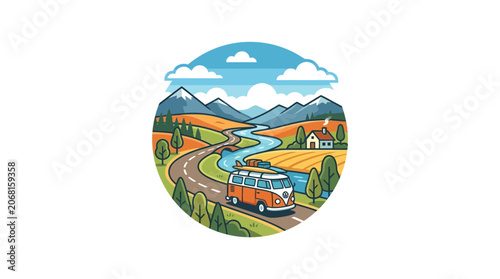 vintage camper van on country road