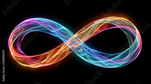 Colorful light design shaped like an infinity symbol on a black background