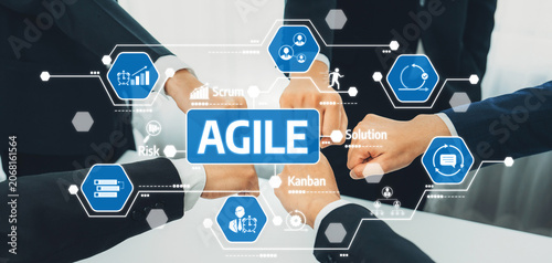Obraz na plátně Visual representation of teamwork and agile methodologies in business, showcasing hands joining together, symbolizing unity, partnership, and effective solution strategies